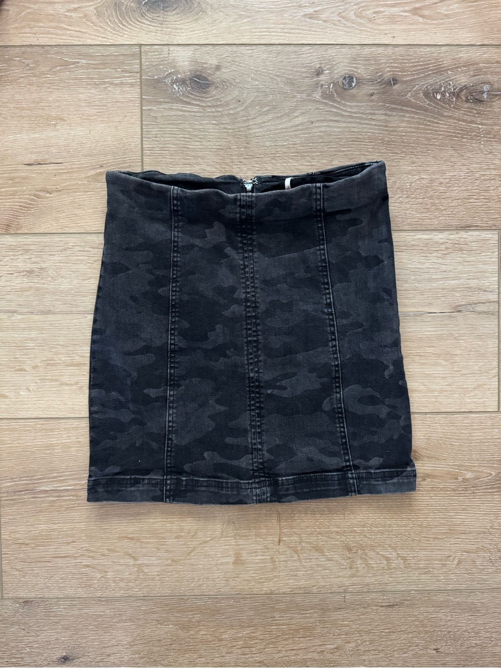 Free People Black Camo Denim Mini Skirt